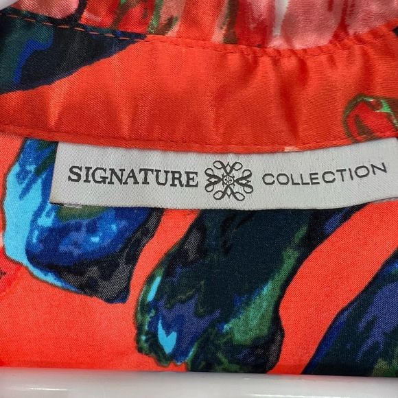 Signature Collection orange tropical print dress waist tie button front XL - Picture 5 of 8